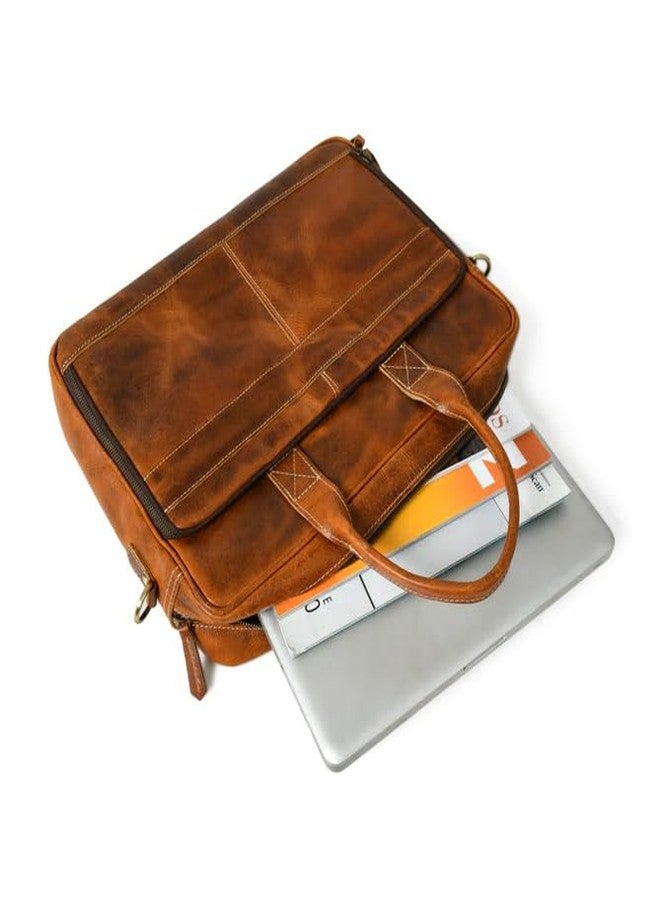 MaheTri Unisex Bison Elite Leather Laptop Briefcase (16") - Brown | Vintage Crossbody & Shoulder Office Laptop Briefcase - Travel-Ready, Multi-Purpose, Adjustable Shoulder Strap & Padded Handle - Image 3